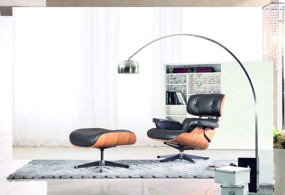 Classic Plywood Hotel Lounge Chairs And Ottoman Genuine Leather Material