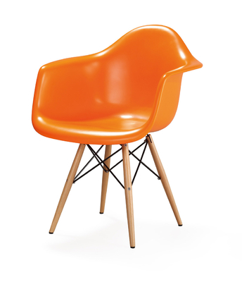 Orange Modern Sitting Chairs , Fiberglass Seat Restaurant Dining Chair With Wood Legs Base